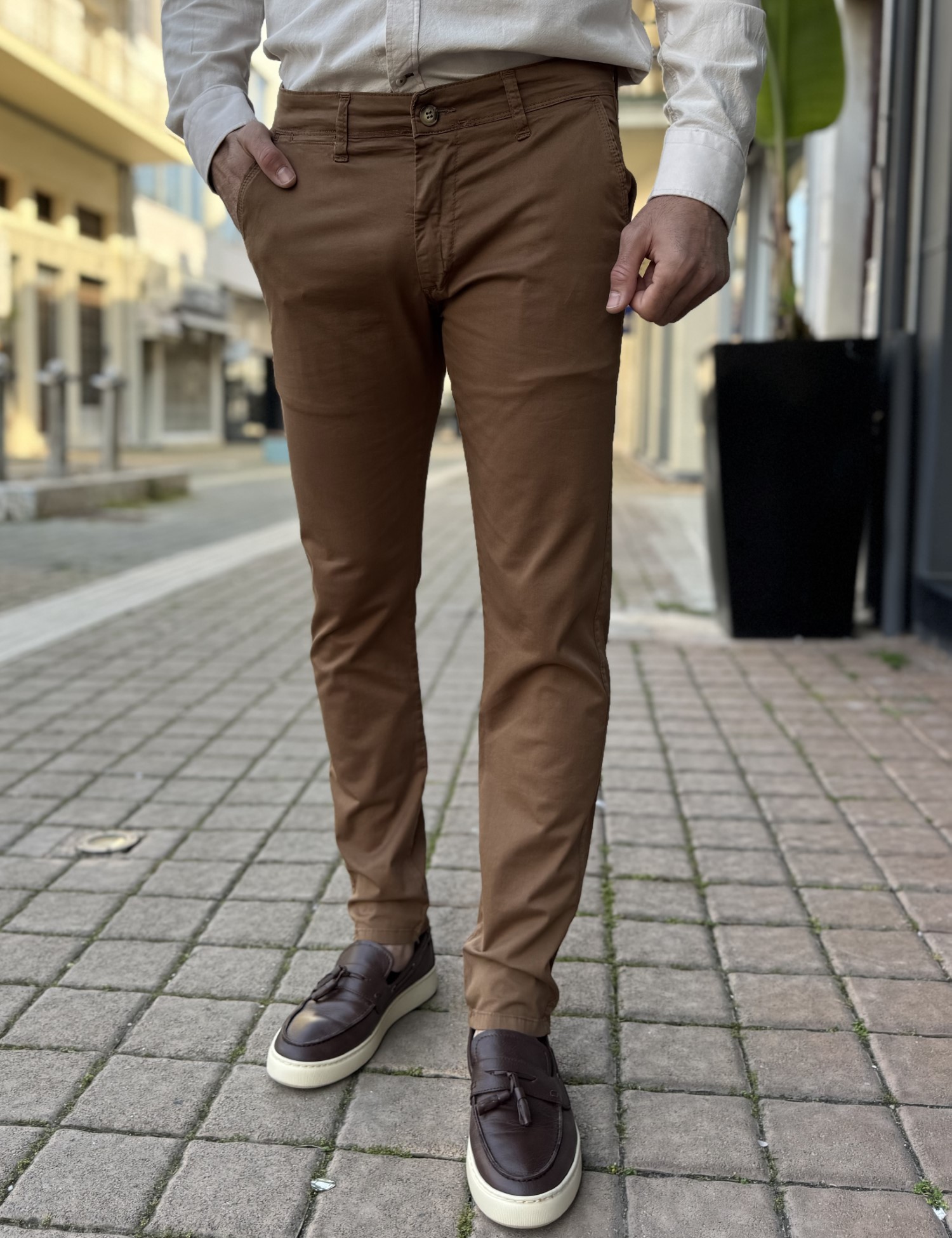 Ανδρικό ταμπά παντελόνι υφασμάτινο Chinos Slim Fit 2421
